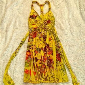 Yellow floral pattern razor back dress